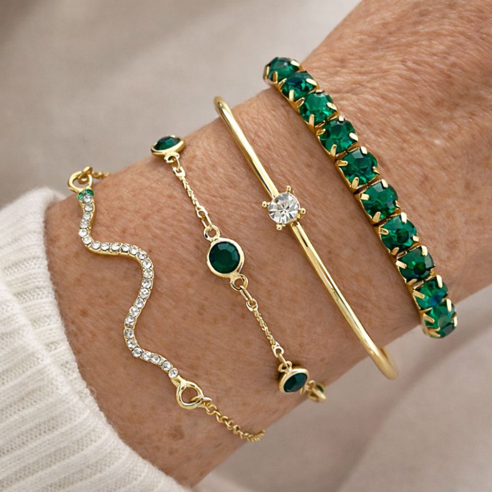 Set di Bracciali con Pietre Verdi – Color Oro