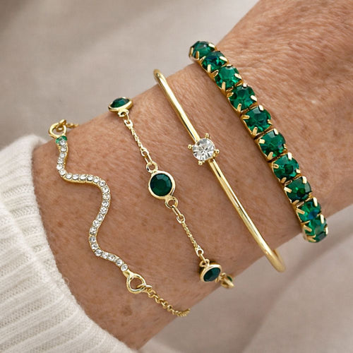 Set di Bracciali con Pietre Verdi – Color Oro