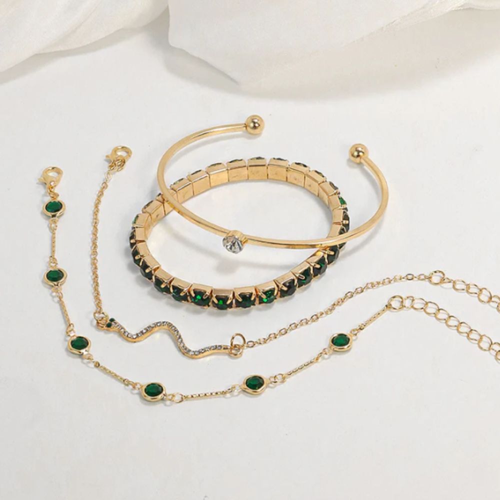 Set di Bracciali con Pietre Verdi – Color Oro