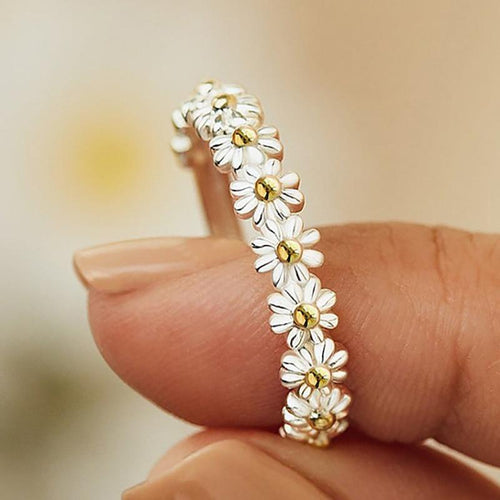 Anello Regolabile in Argento con Margherita Smaltata a Mano