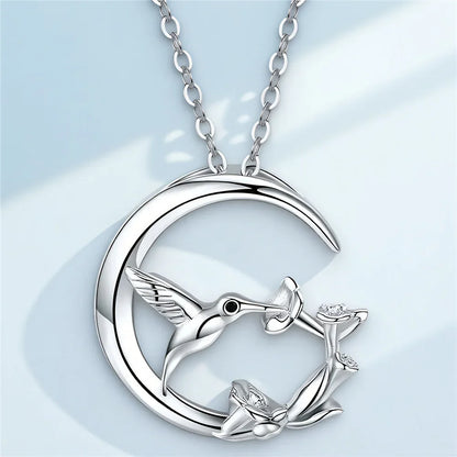 Collana con Pendente Vintage in Argento a Forma di Uccello Lunare
