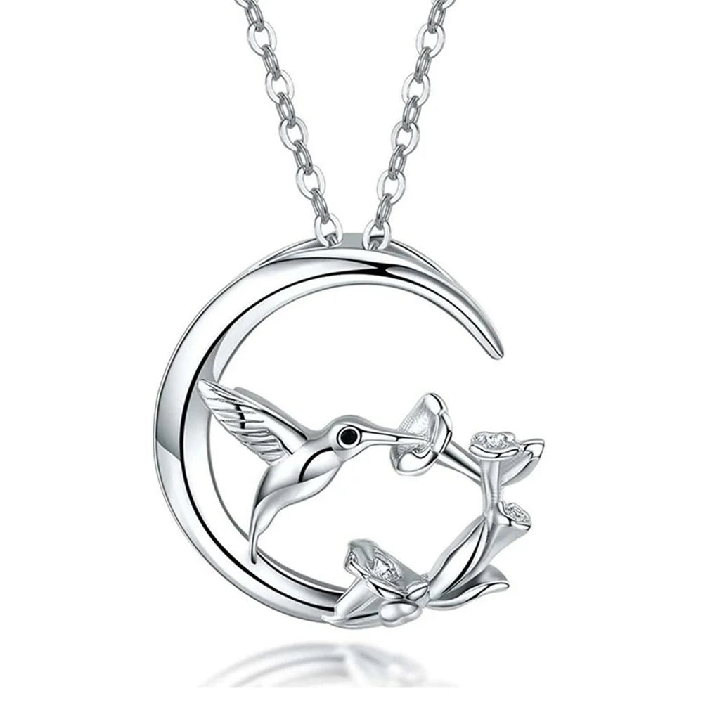 Collana con Pendente Vintage in Argento a Forma di Uccello Lunare