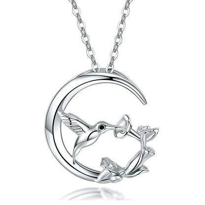 Collana con Pendente Vintage in Argento a Forma di Uccello Lunare