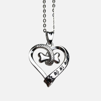 Collana con Zampa di Cane e Cuore in Acciaio Inossidabile