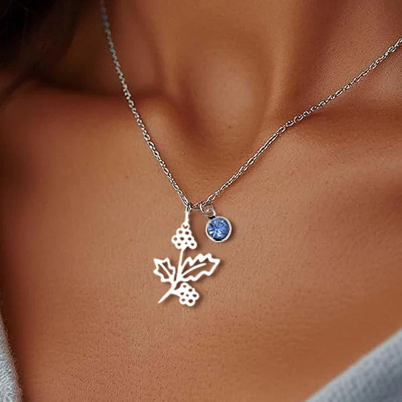 Collana Personalizzata con Pietra e Fiore del Mese di Nascita
