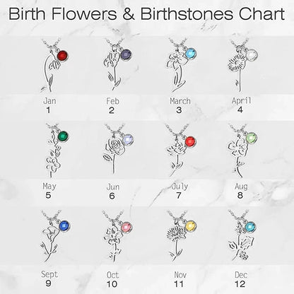 Collana Personalizzata con Pietra e Fiore del Mese di Nascita