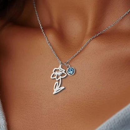 Collana Personalizzata con Pietra e Fiore del Mese di Nascita