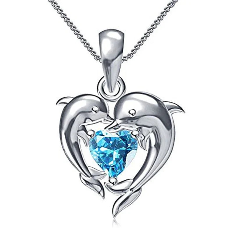 Collana Cuore Blu con Delfino