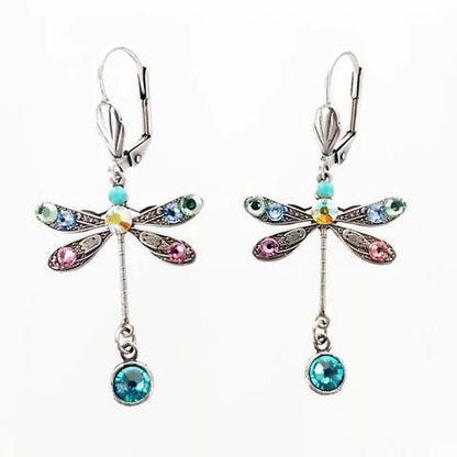 Orecchini Pendenti Libellula con Cristalli Colorati – Stile Vintage