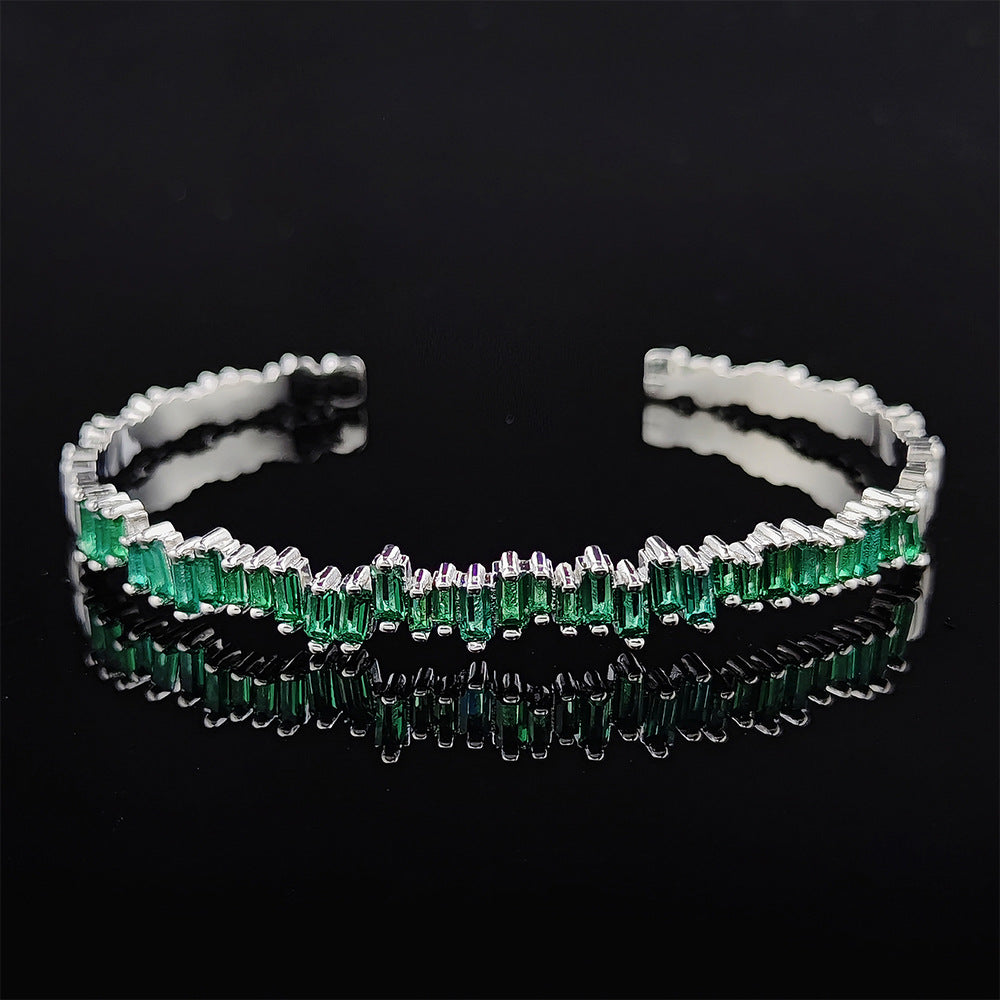 Bracciale Rigido Milena Thalys | Color Oro Bianco e Verde Smeraldo