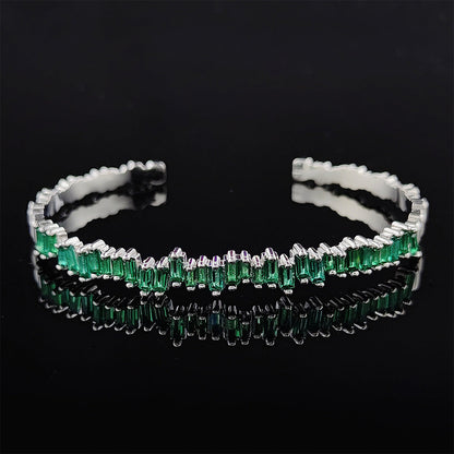 Bracciale Rigido Milena Thalys | Color Oro Bianco e Verde Smeraldo