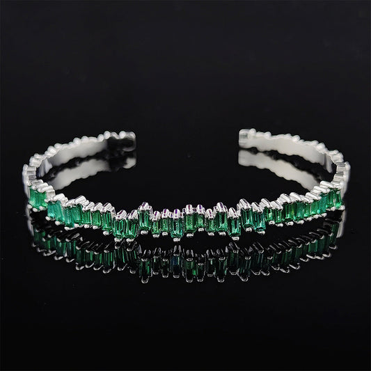 Bracciale Rigido Milena Thalys | Color Oro Bianco e Verde Smeraldo