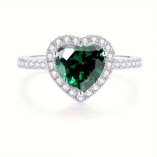 Anello Cuore Delara Virenza | Color Oro Bianco e Verde Smeraldo