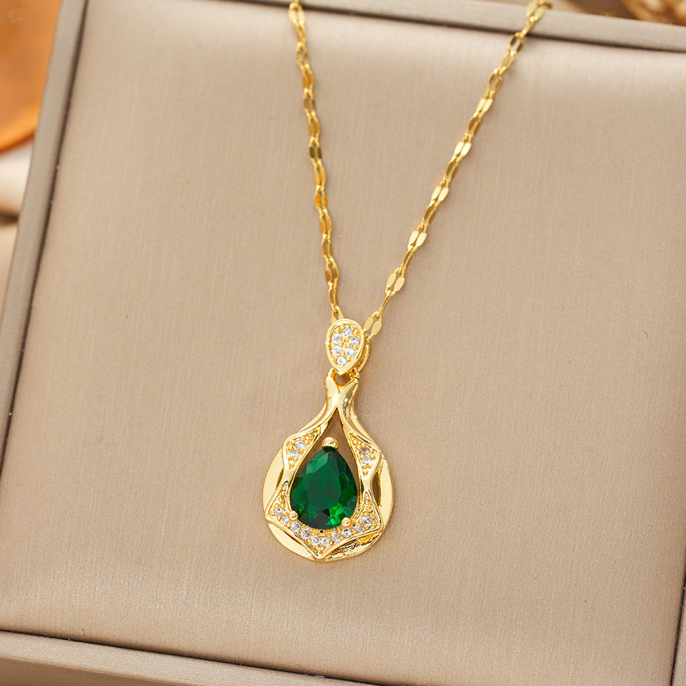 Collana Liana Moretti | Dorata con Pendente a Goccia Verde Smeraldo