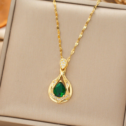 Collana Liana Moretti | Dorata con Pendente a Goccia Verde Smeraldo
