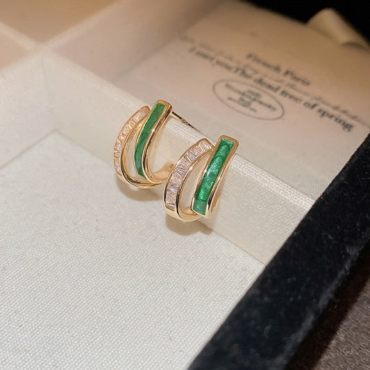 Orecchini a Semicerchio Chloé Feuillage | Dorati e Verde Smeraldo