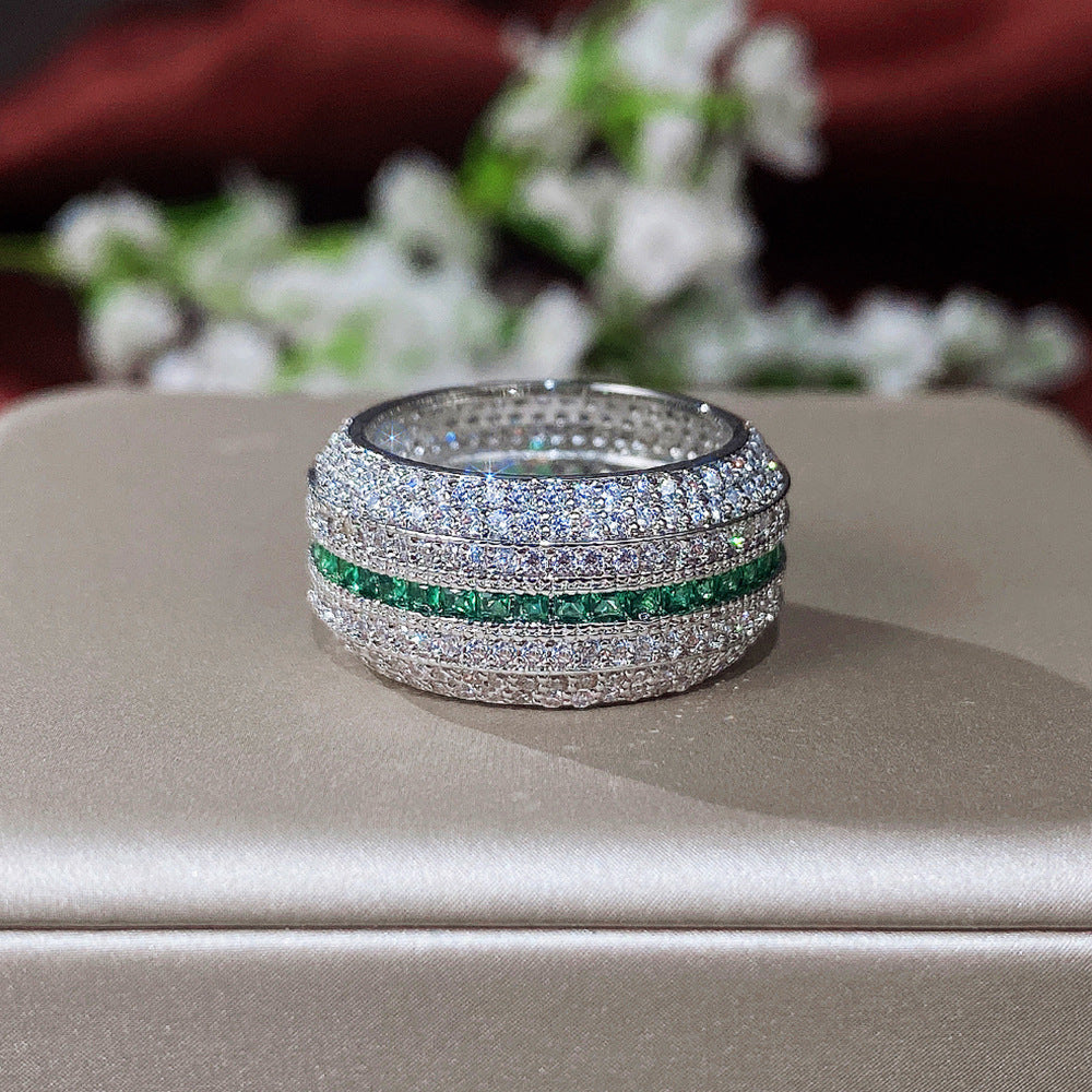 Anello a Fascia Celina Maroux | Color Oro Bianco e Verde Smeraldo