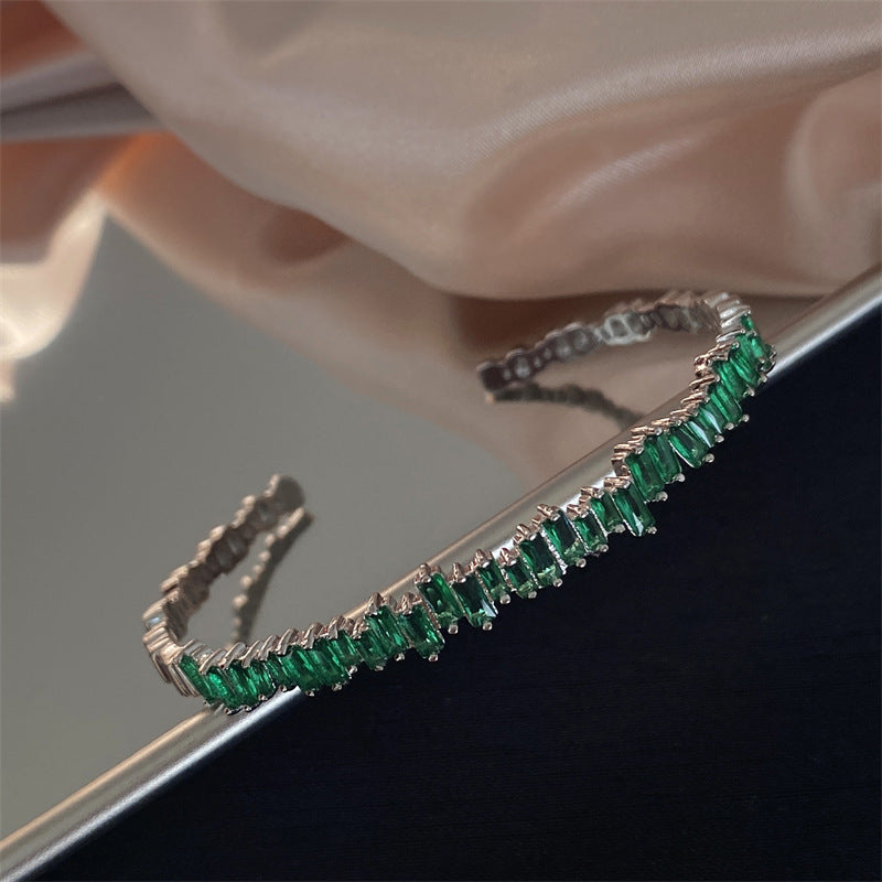 Bracciale Rigido Milena Thalys | Color Oro Bianco e Verde Smeraldo