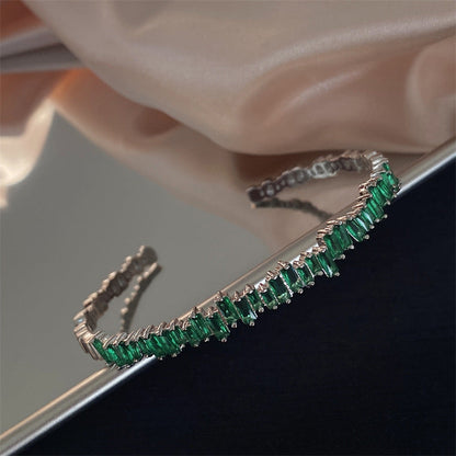 Bracciale Rigido Milena Thalys | Color Oro Bianco e Verde Smeraldo