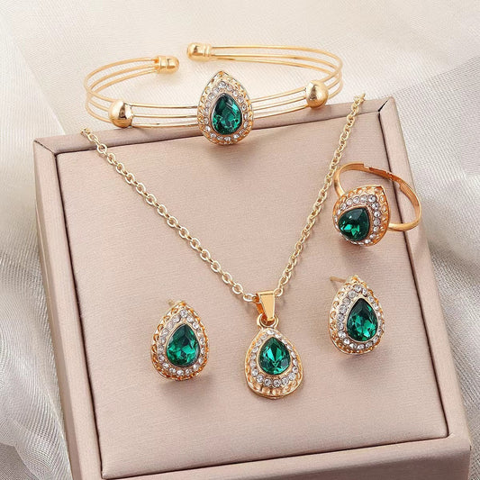 Set di Gioielli Noémie Glastra | Dorato con Gocce Verde Smeraldo