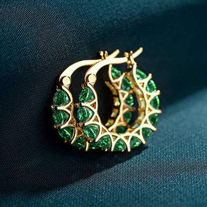 Orecchini a Cerchio Elena Marlowe | Color Oro Bianco e Verde Smeraldo