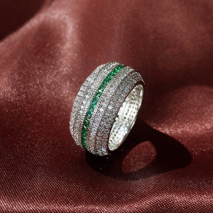 Anello a Fascia Celina Maroux | Color Oro Bianco e Verde Smeraldo