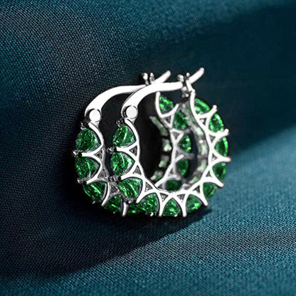 Orecchini a Cerchio Elena Marlowe | Color Oro Bianco e Verde Smeraldo