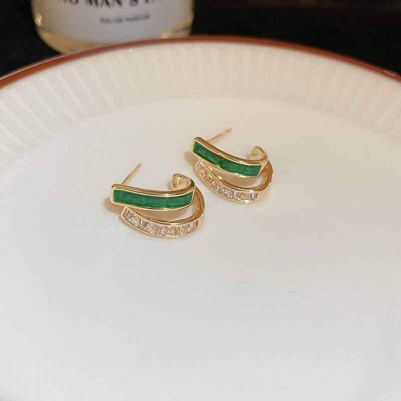 Orecchini a Semicerchio Chloé Feuillage | Dorati e Verde Smeraldo