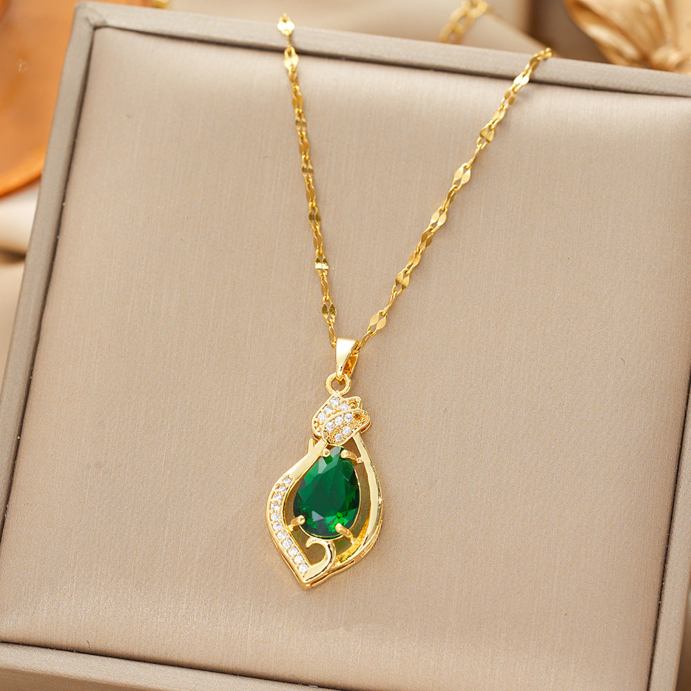 Collana Liana Moretti | Dorata con Pendente a Goccia Verde Smeraldo