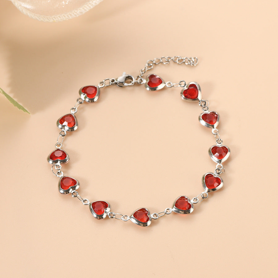 Bracciale a Catena Cuore di Rubino Argento