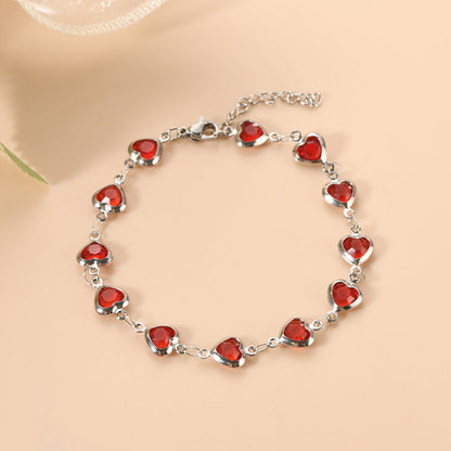 Bracciale a Catena Cuore di Rubino Argento