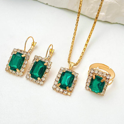 Set di Gioielli Sylvara Greenveil | Dorato con Pietre Verde Smeraldo