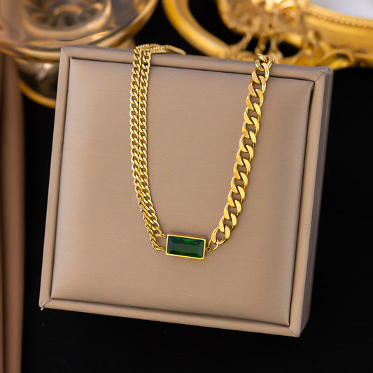 Collana Groumette Elodie Veyrac | Dorata con Pietra Verde Smeraldo
