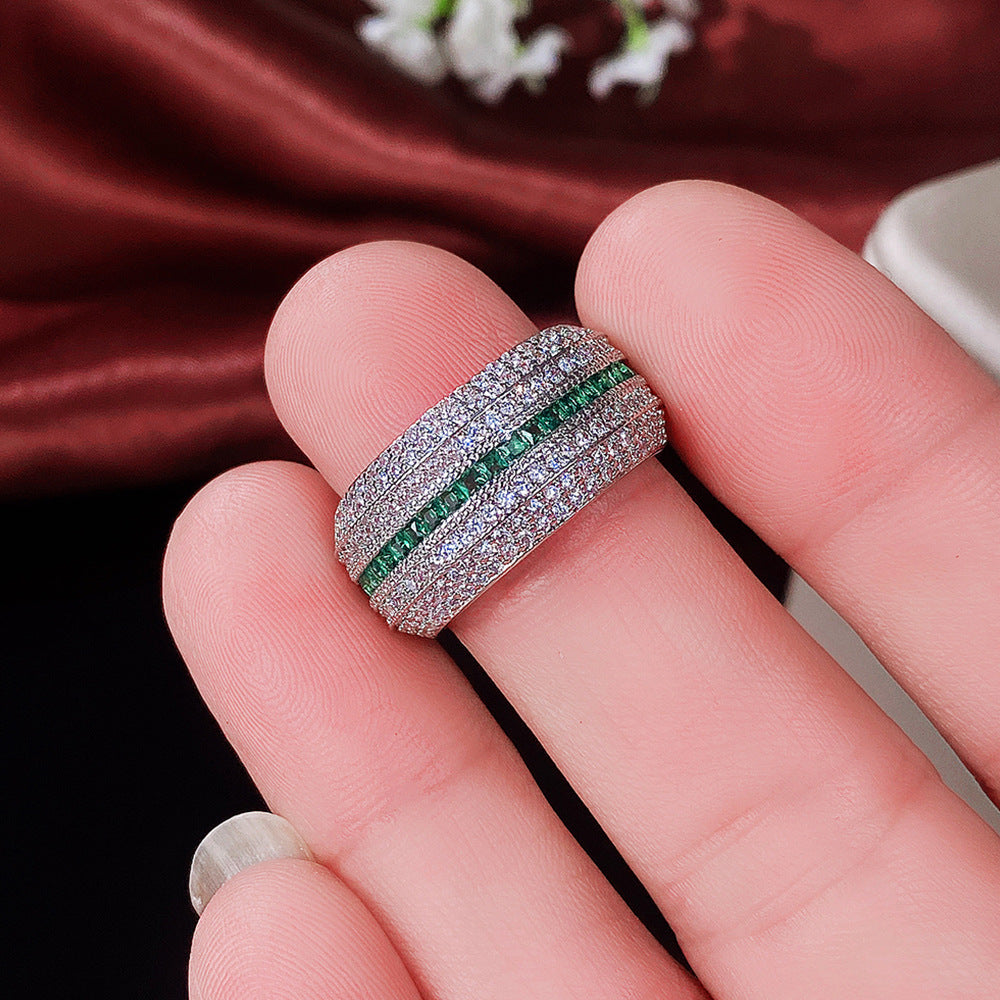 Anello a Fascia Celina Maroux | Color Oro Bianco e Verde Smeraldo