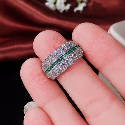 Anello a Fascia Celina Maroux | Color Oro Bianco e Verde Smeraldo