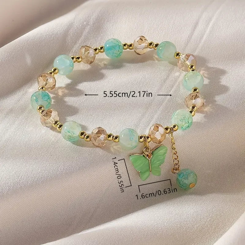 Bracciale Elastico con Perline Sfaccettate e Charm Farfalla