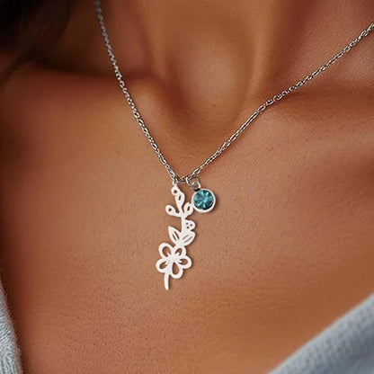 Collana Personalizzata con Pietra e Fiore del Mese di Nascita