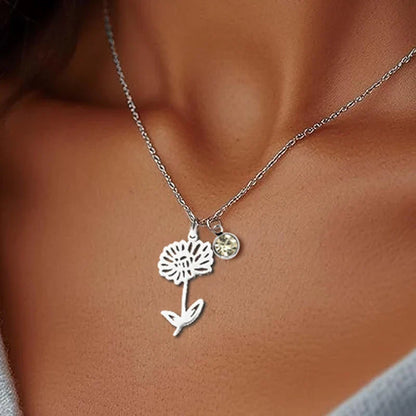 Collana Personalizzata con Pietra e Fiore del Mese di Nascita