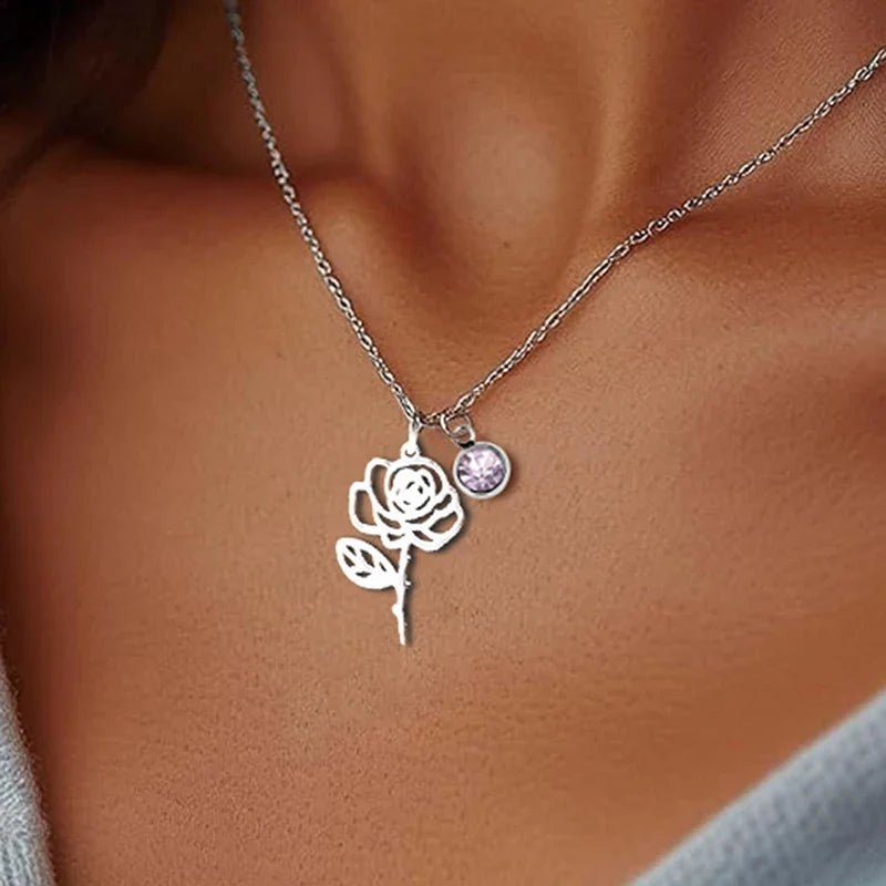Collana Personalizzata con Pietra e Fiore del Mese di Nascita