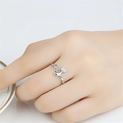 Anello Aperto a Forma di Gatto – Zirconia Cubica