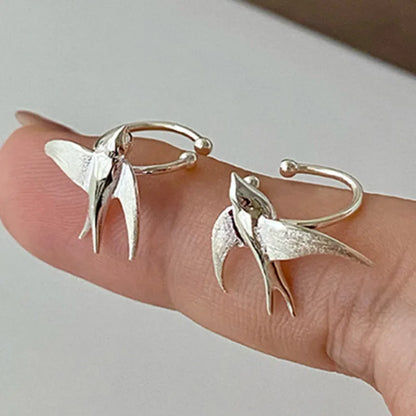 Bellissimi Orecchini Clip-On a Forma di Rondine in Argento