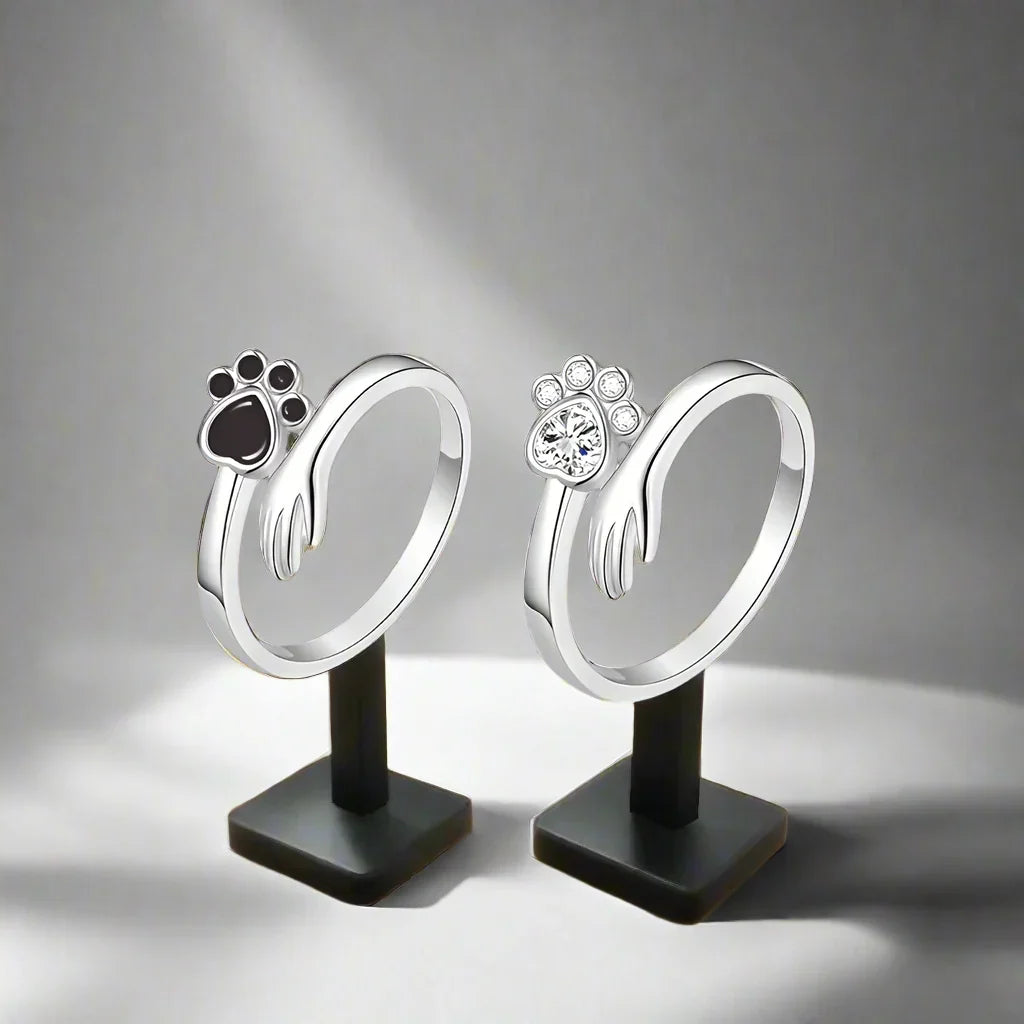 Anello Regolabile in Argento Sterling 925 – Design con Impronta di Mano e Zampa