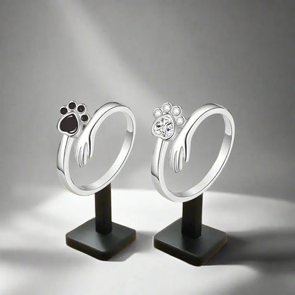 Anello Regolabile in Argento Sterling 925 – Design con Impronta di Mano e Zampa