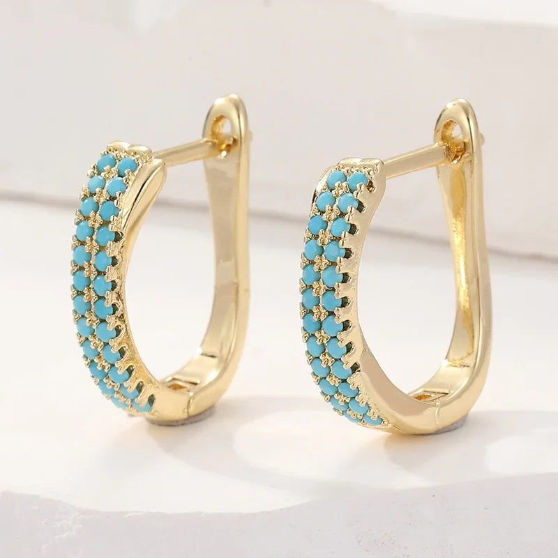 Orecchini Huggie Classici con Pavé Turchese | Dorati