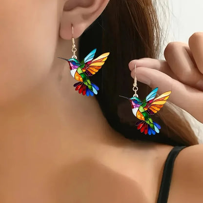 Orecchini Pendenti Colibrì in Acrilico – Colori Arcobaleno
