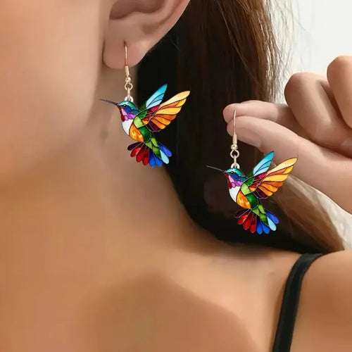 Orecchini Pendenti Colibrì in Acrilico – Colori Arcobaleno