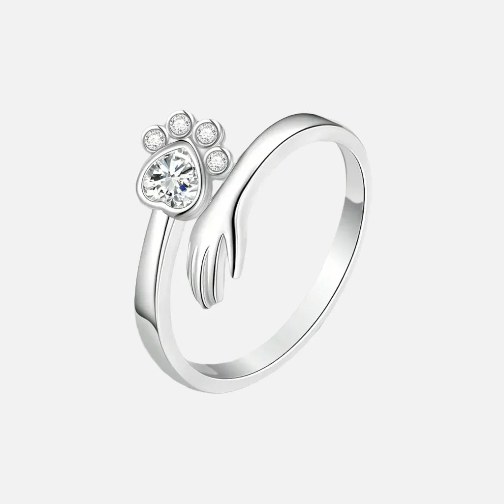 Anello Regolabile in Argento Sterling 925 – Design con Impronta di Mano e Zampa