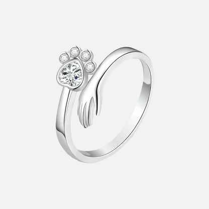 Anello Regolabile in Argento Sterling 925 – Design con Impronta di Mano e Zampa