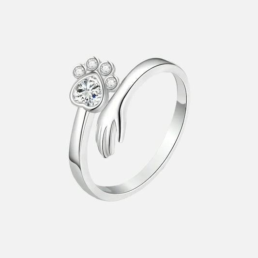 Anello Regolabile in Argento Sterling 925 – Design con Impronta di Mano e Zampa