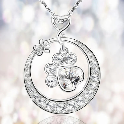 Collana con Stampa di Zampa Carina in Argento Sterling 925 con Zirconi Cubici